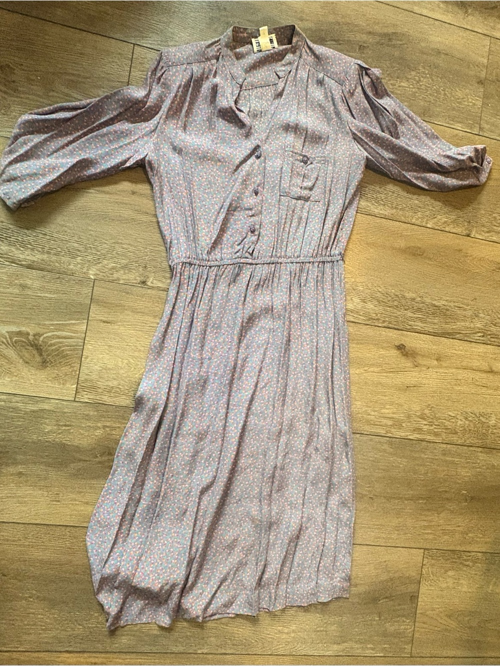 Vintage Lavender Floral Midi Dress with Elastic Waist
